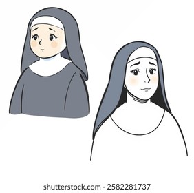 A nuns habit illustration in black and white, perfect for Christian religious projects and designs representing devotion.