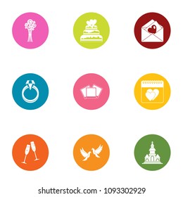 Nuptial icons set. Flat set of 9 nuptial vector icons for web isolated on white background