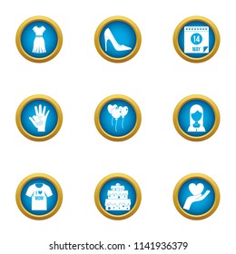 Nuptial icons set. Flat set of 9 nuptial vector icons for web isolated on white background