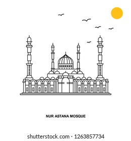 NUR ASTANA MOSQUE Monument. World Travel Natural illustration Background in Line Style