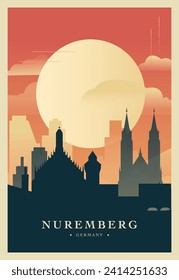 Nuremberg city brutalism poster with abstract skyline, cityscape retro vector illustration. Germany, Bavaria travel front cover, brochure, flyer, leaflet, business presentation template image