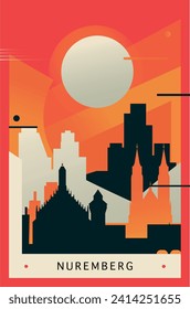 Nuremberg city brutalism poster with abstract skyline, cityscape retro vector illustration. Germany, Bavaria travel front cover, brochure, flyer, leaflet, business presentation template image