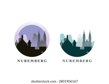Nuremberg city skyline logo, cityscape vector badge pack, icon set. Germany emblem outline with landmarks and buildings. Isolated clip art for web design, graphic art