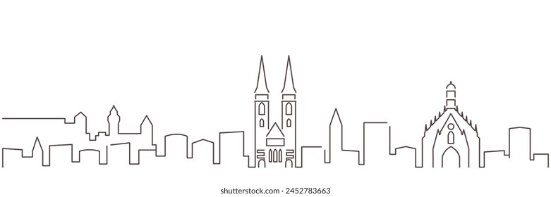 Nuremberg Dark Line Simple Minimalist Skyline With White Background