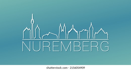 Nuremberg, Germany Skyline Linear Design. Flat City Illustration Minimal Clip Art. Background Gradient Travel Vector Icon.