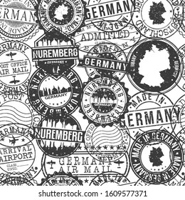 Nuremberg Germany Stamps Background. City Stamp Vector Art. Postal Passport Travel. Design Set Pattern.