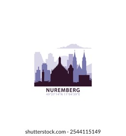 Nuremberg logo with skyline, cityscape retro vector icon. Germany city horizon, facade, travel logotype