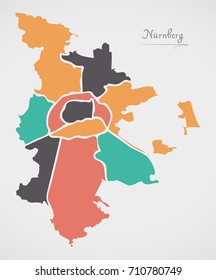 Nuremberg Map with boroughs and modern round shapes