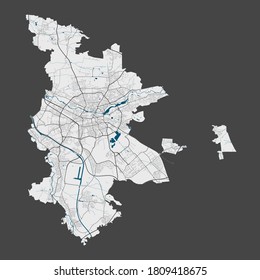 Nuremberg map. Detailed map of Nuremberg city administrative area. Cityscape panorama. Royalty free vector illustration. Outline map with highways, streets, rivers. Tourist decorative street map.