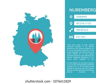 Nuremberg map shape vector infographics template. Modern city data statistic isolated illustration