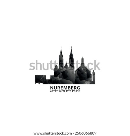 Nuremberg panorama, vector badge, skyline logo and icon. Germany city horizon logotype with landmarks and building silhouettes. Isolated foggy abstract gradient graphic