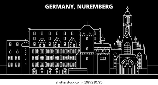 Nuremberg silhouette skyline. Germany - Nuremberg vector city, german linear architecture, buildings. Nuremberg travel illustration, outline landmarks. Germany flat icons, german line banner