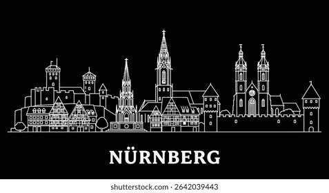 Nuremberg Skyline with Black and White, and Line Art.