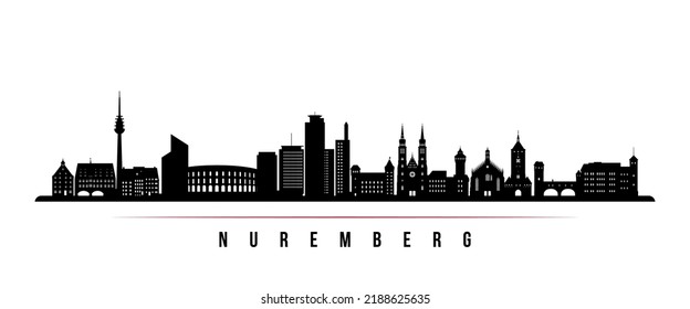 Nuremberg skyline horizontal banner. Black and white silhouette of Nuremberg, Germany. Vector template for your design.  svg