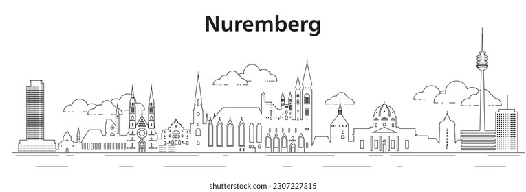 Nuremberg skyline line art vector illustration