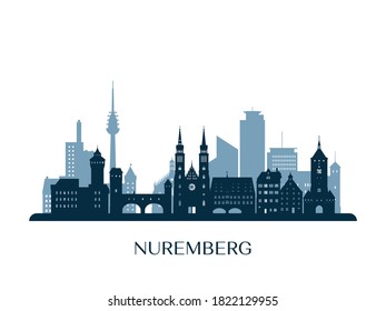 Skyline de Nuremberg, silueta monocroma. Ilustración vectorial.