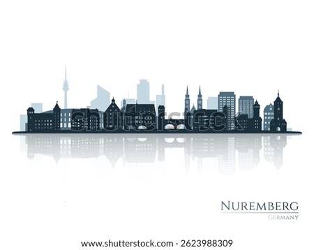 Nuremberg skyline silhouette with reflection. Landscape Nuremberg, Germany. Vector illustration.