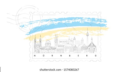 Nürnberg or Nuremberg stamp skyline  vector illustration and typography design, Germany