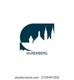 Nuremberg vector icon with skyline, panoramic view, outlook shape. Germany city landmarks logo concept. Flat isolated graphic, badge