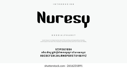 Nuresy Abstract minimal modern alphabet fonts. Typography technology vector illustration