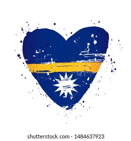 Nurian flag in the form of a big heart. Vector illustration on a white background. Brush strokes are drawn by hand. Nauru Independence Day.