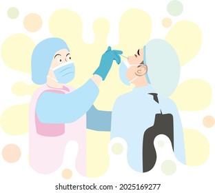 nurs swaping to detect the virus test cartoon vector illustrator