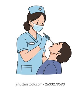 Nurse Administering Throat Swab on Patient White Background Medical Diagnostic Test