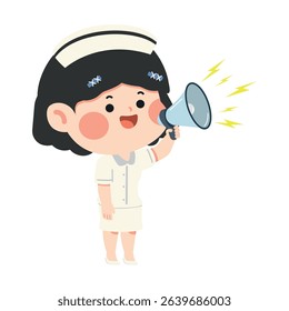 Nurse Announcing with Megaphone Illustration cartoon