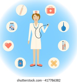 nurse with auscultoscope and medical equipment. doctor icons for web and mobile icon 