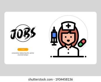 The nurse avatar on an professions-themed white background is perfect for learning materials and visual illustration on digital products
