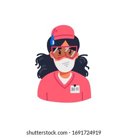 Nurse avatar. portrait of Tired Young nurse in medical mask. Medical team in conditions of coronavirus pandemic, covd-19 quarantine. Flat style vector illustration