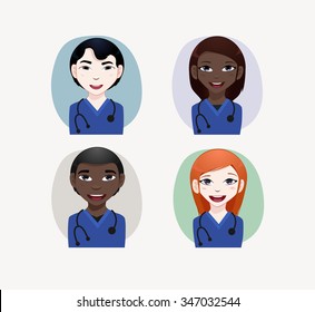  Nurse Avatars vector illustration