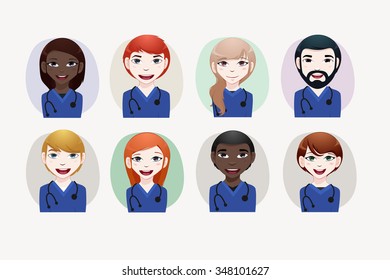  Nurse Avatars vector illustration