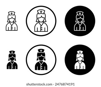 enfermera negro relleno y contorneado conjunto de iconos