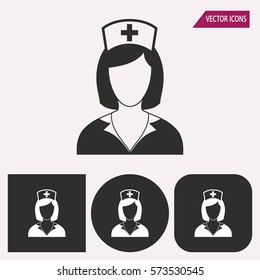 Nurse - black and white icons. Vector illustration.