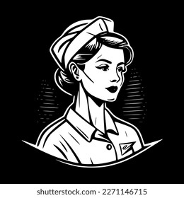 Nurse | Black and White Vector illustration