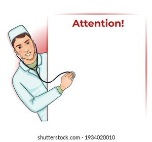 Krankenschwester mit Stethoskop auf Plakatwand, Vektorbild, eps10