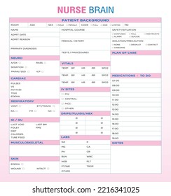 Nurse Brain Sheet  KDP Interior Nursing Report Sheets