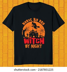 nurse by the day witch by night hello ween t-shirt design svg