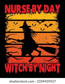 Aufnahmen von Day-Hexe von Night-T-Shirt-Design, Halloween-T-Shirt-Design-Vorlage