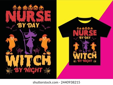 Nurse By Day Witch By Night t-shirt design, Typography modern T-shirt design for men and women, Modern, simple, lettering—vector file, Ready for print.
