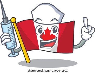 Nurse canadian flag fluttering on mascot pole