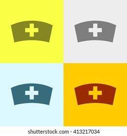 Nurse Cap Icon on Four Different Backgrounds. Eps-10.
