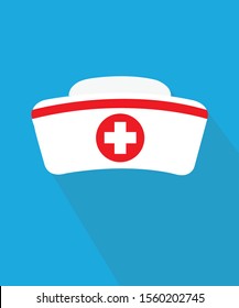 Nurse cap isolated on blue background. Nurse accessory. Flat icon