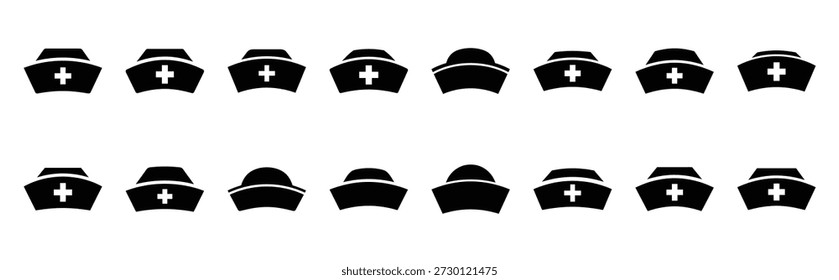 Conjunto de iconos de Vector de tapa de enfermera colección de estilo múltiple. Silueta del día del doctor Símbolos médicos para la atención médica