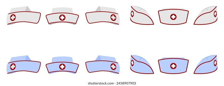 nurse cap vector set. vector illustration isolated on white background.	