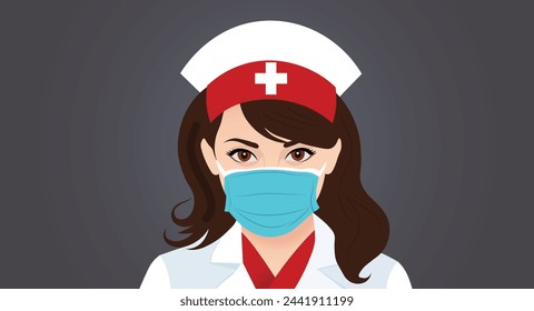 nurse with cap wearing surgical mask vector illustration