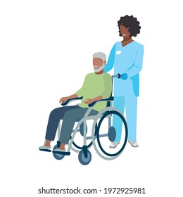 Nurse caring for the elderly. Medicine. Thanks to the nurses. Vector illustration template in flat style.