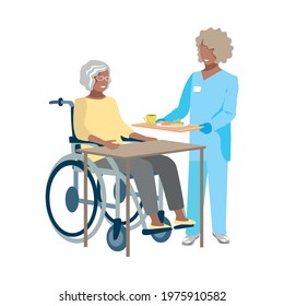 Nurse caring for the elderly. Medicine. Thanks to the nurses. Vector illustration template in flat style.