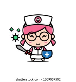 Nurse Cartoon Character Kawaii Design Illustration